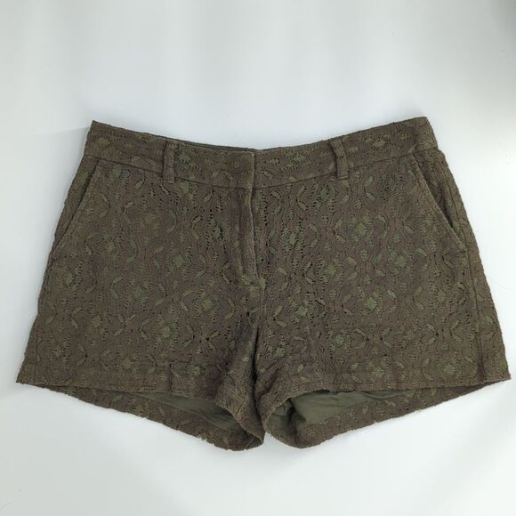 Ann Taylor LOFT Dark Forest Green Lace Floral Shorts 6 Original - Picture 1 of 10